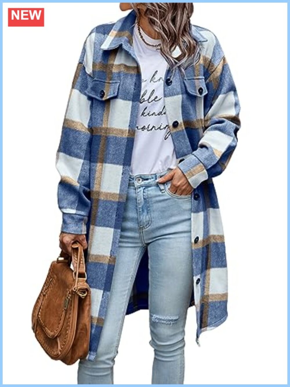 Womens Plaid Shacket Jacket Flannel Button Down Long Sleeve